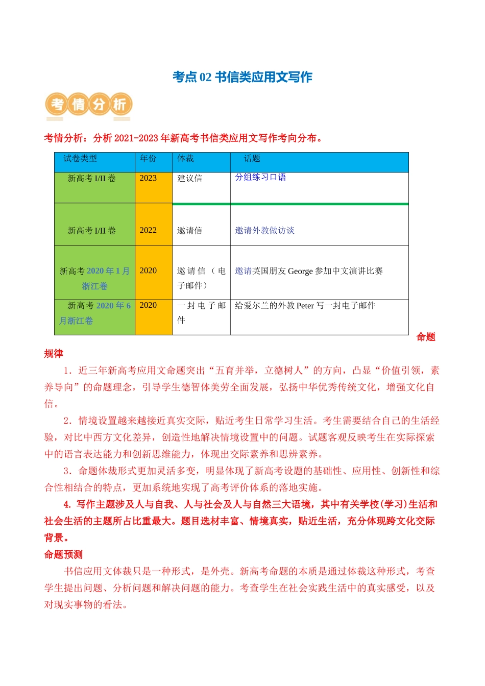 专题02  书信类应用文写作（讲义）（原卷版）-2024年高考英语写作课件+讲义+练习二轮复习.docx_第2页
