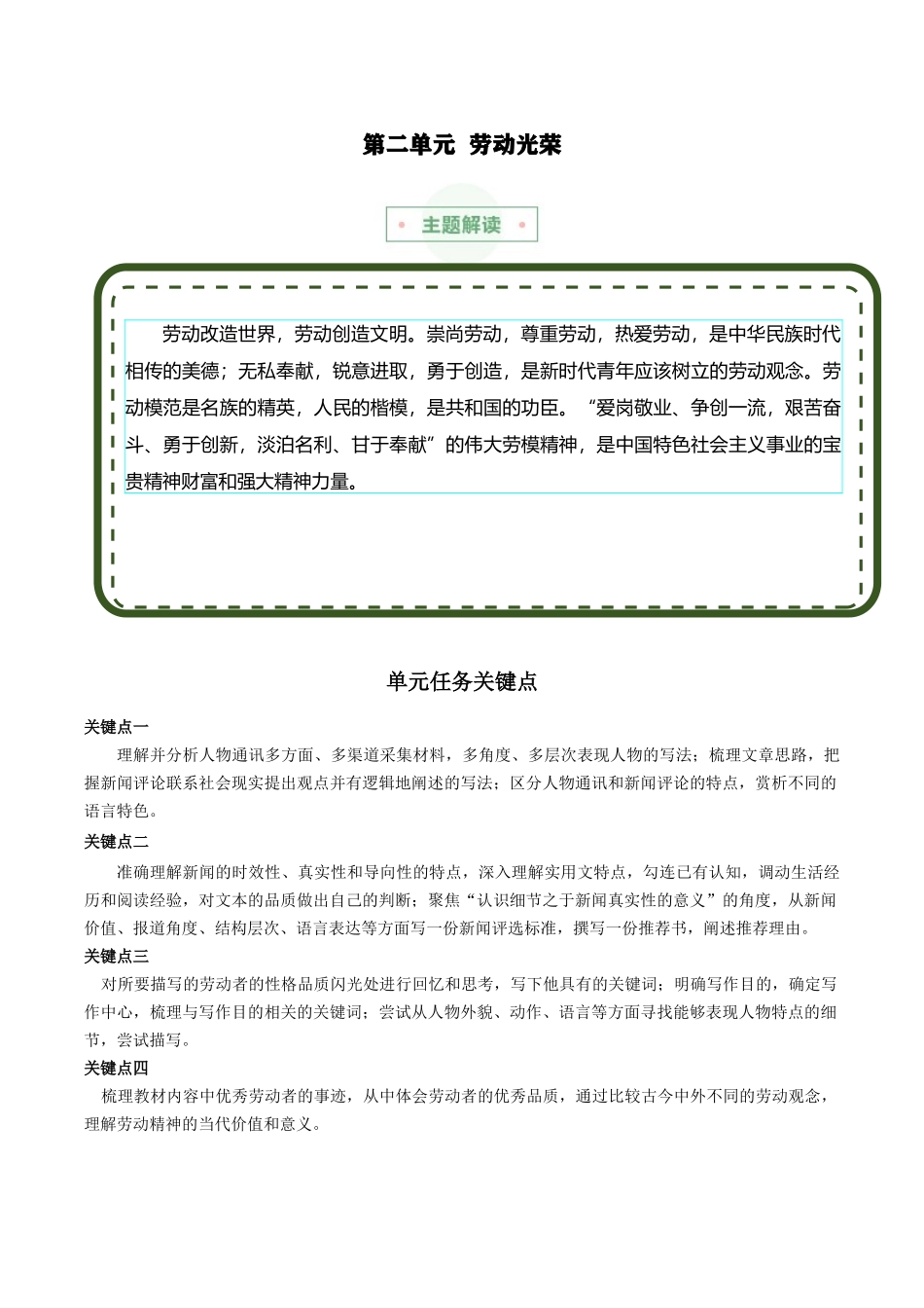 专题02 劳动光荣（主题解读+素材精选）-2025【初升高衔接】新高一暑假学习提升计划（语文）.docx_第1页