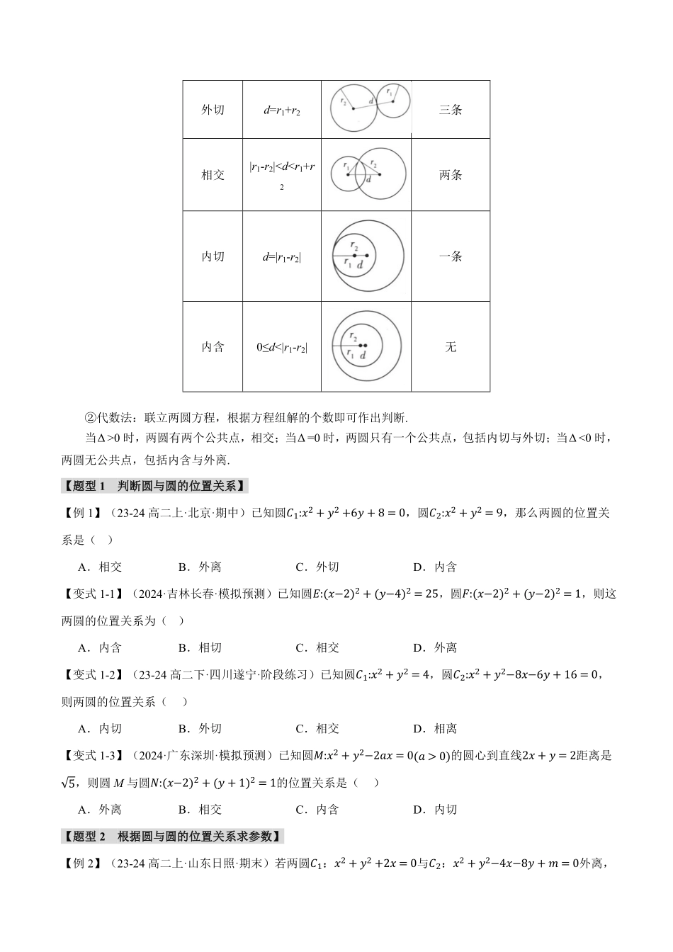专题2.8 圆与圆的位置关系【八大题型】（原卷版）-25学年高二数学举一反三系列（人教A版选择性必修第一册）.pdf_第2页