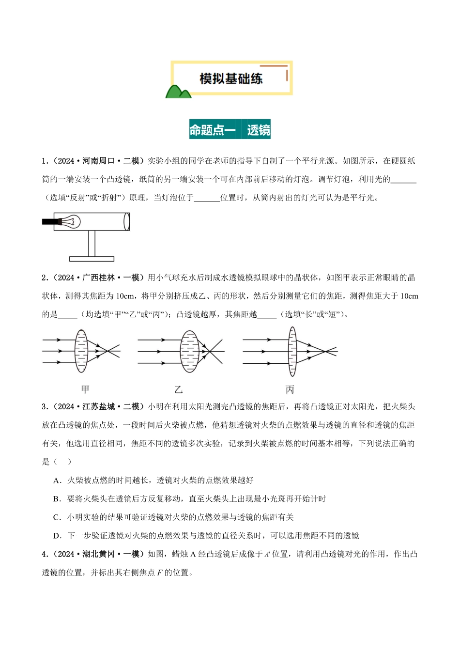 专题03 透镜及其应用（练习）（原卷版）【2025中考物理一轮讲练测】.pdf_第2页