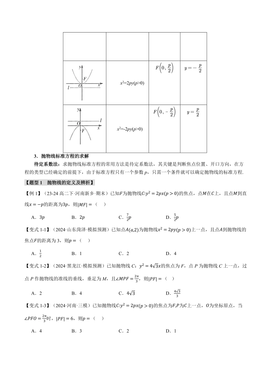 专题3.6 抛物线的标准方程和性质【九大题型】（原卷版）-25学年高二数学举一反三系列（人教A版选择性必修第一册）.pdf_第2页