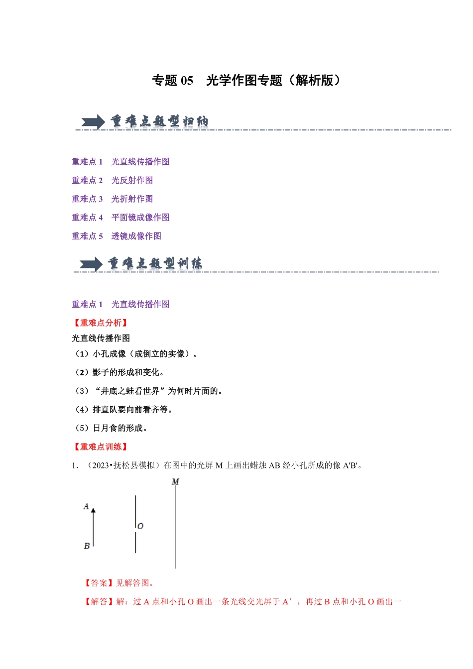 专题05  光学作图专题（解析版）-2024年中考物理复习重难点讲解与训练(全国通用).pdf_第1页