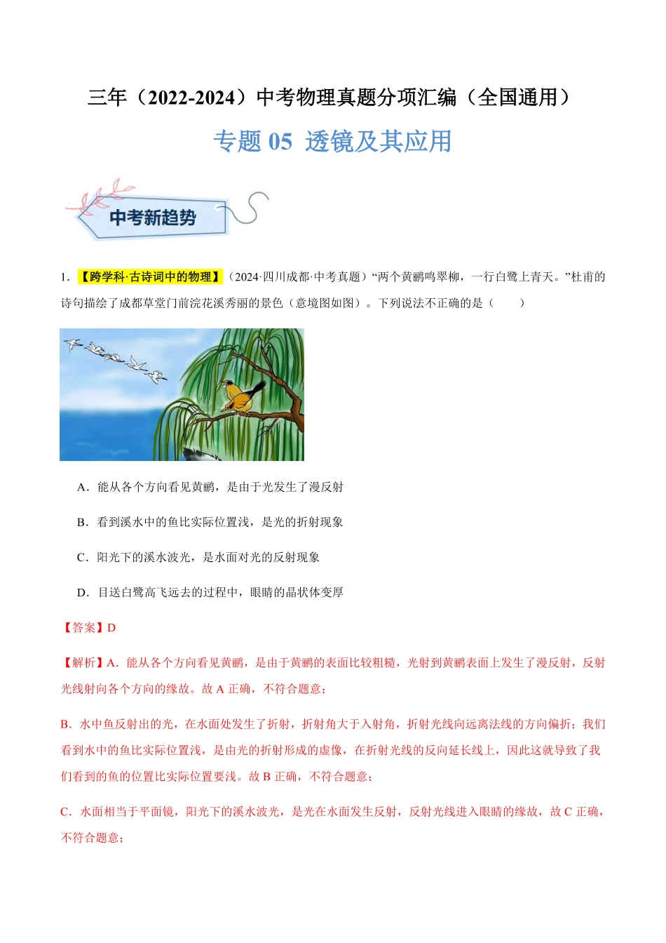 专题05 透镜及其应用（解析版）【2025中考物理一轮讲练测】.pdf_第1页
