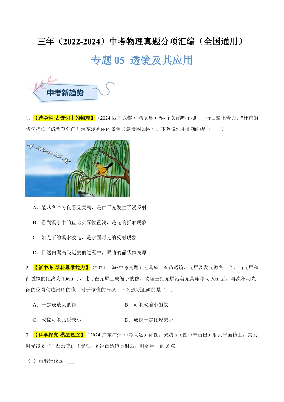 专题05 透镜及其应用（原卷版）【2025中考物理一轮讲练测】.pdf_第1页
