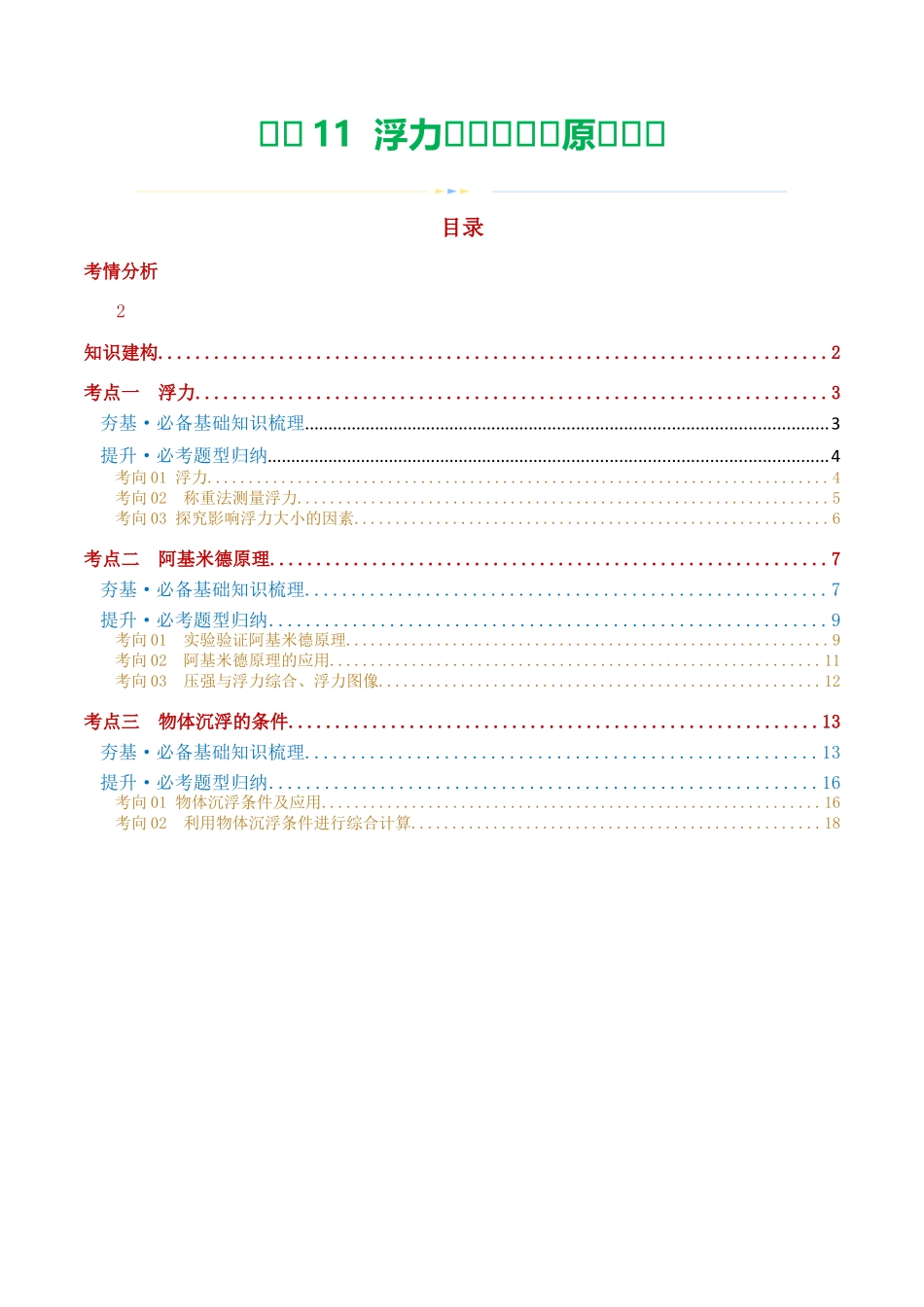 专题11  浮力（3考点+8考向）（讲义）（学生版）-2025【寒假衔接】初中物理假期培优讲义9年级（人教版）.docx_第1页