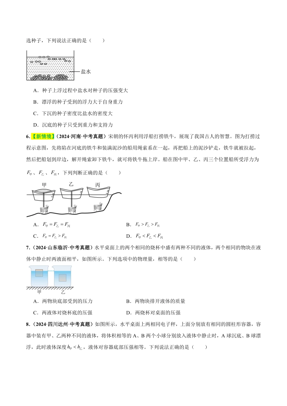 专题11  浮力（测试）（原卷版）【2025中考物理一轮讲练测】.pdf_第2页