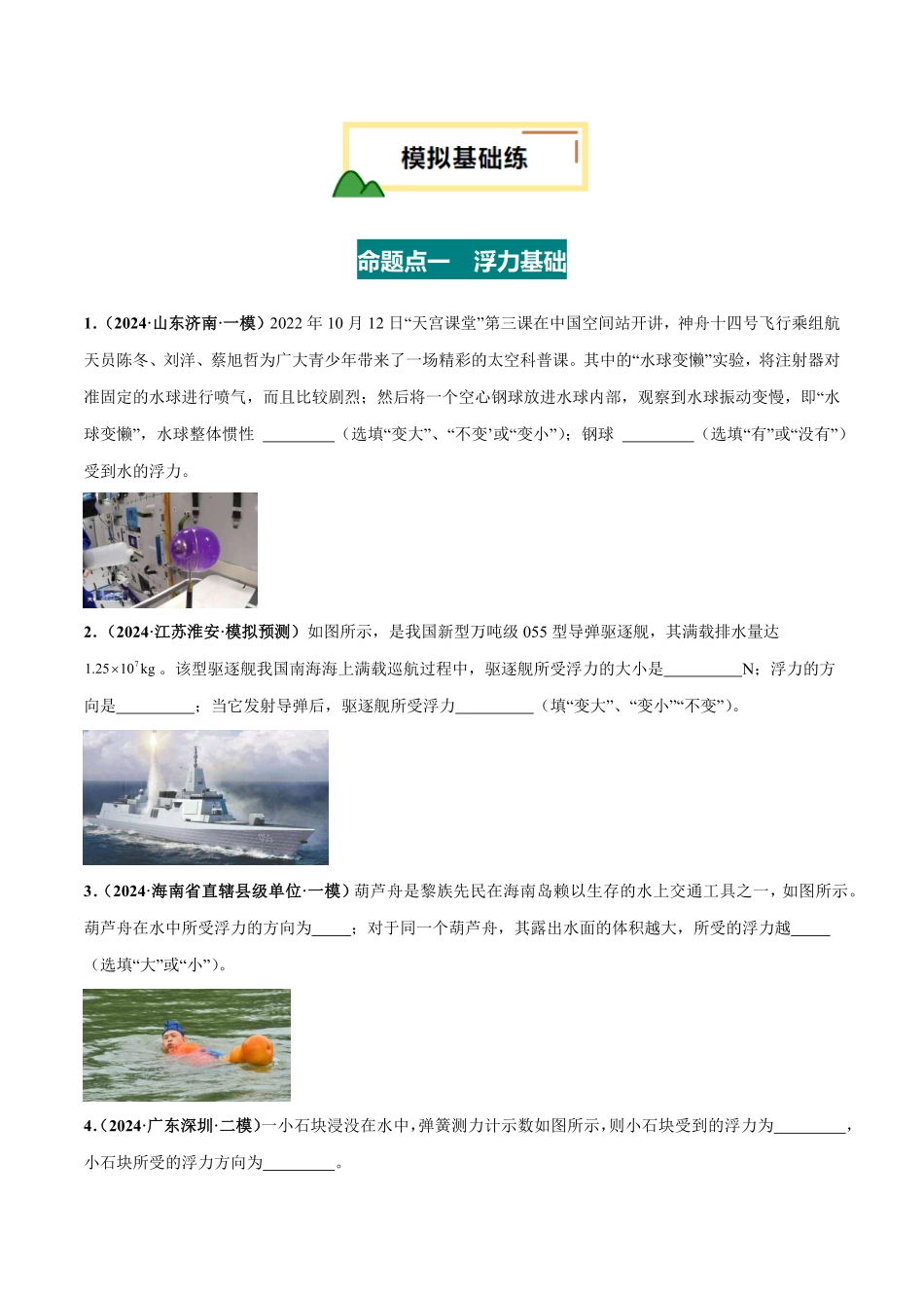 专题11  浮力（练习）（原卷版）【2025中考物理一轮讲练测】.pdf_第2页