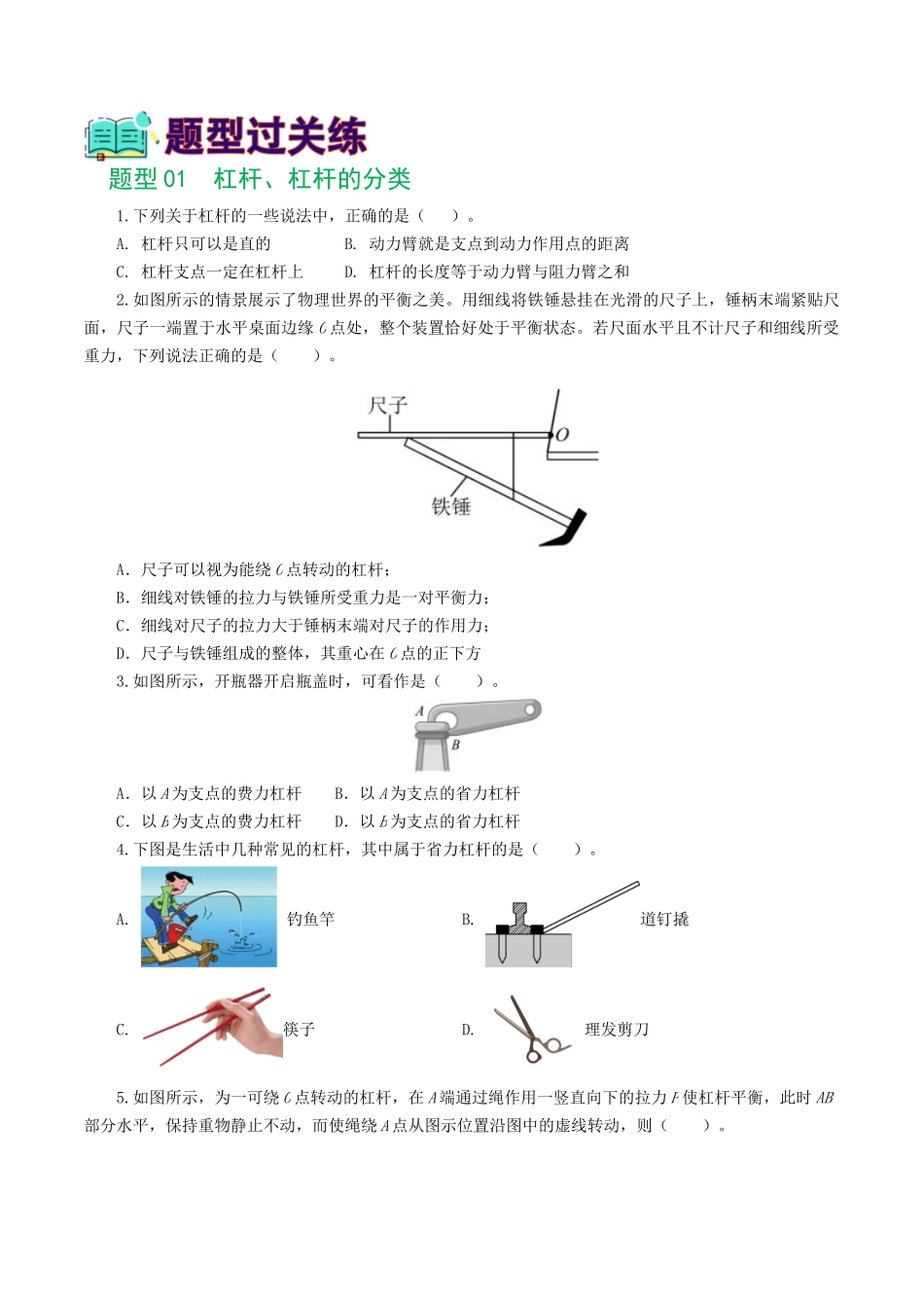 专题13  简单机械（10题型）（练习）（学生版）-2025【寒假衔接】初中物理假期培优讲义9年级（人教版）.docx_第2页