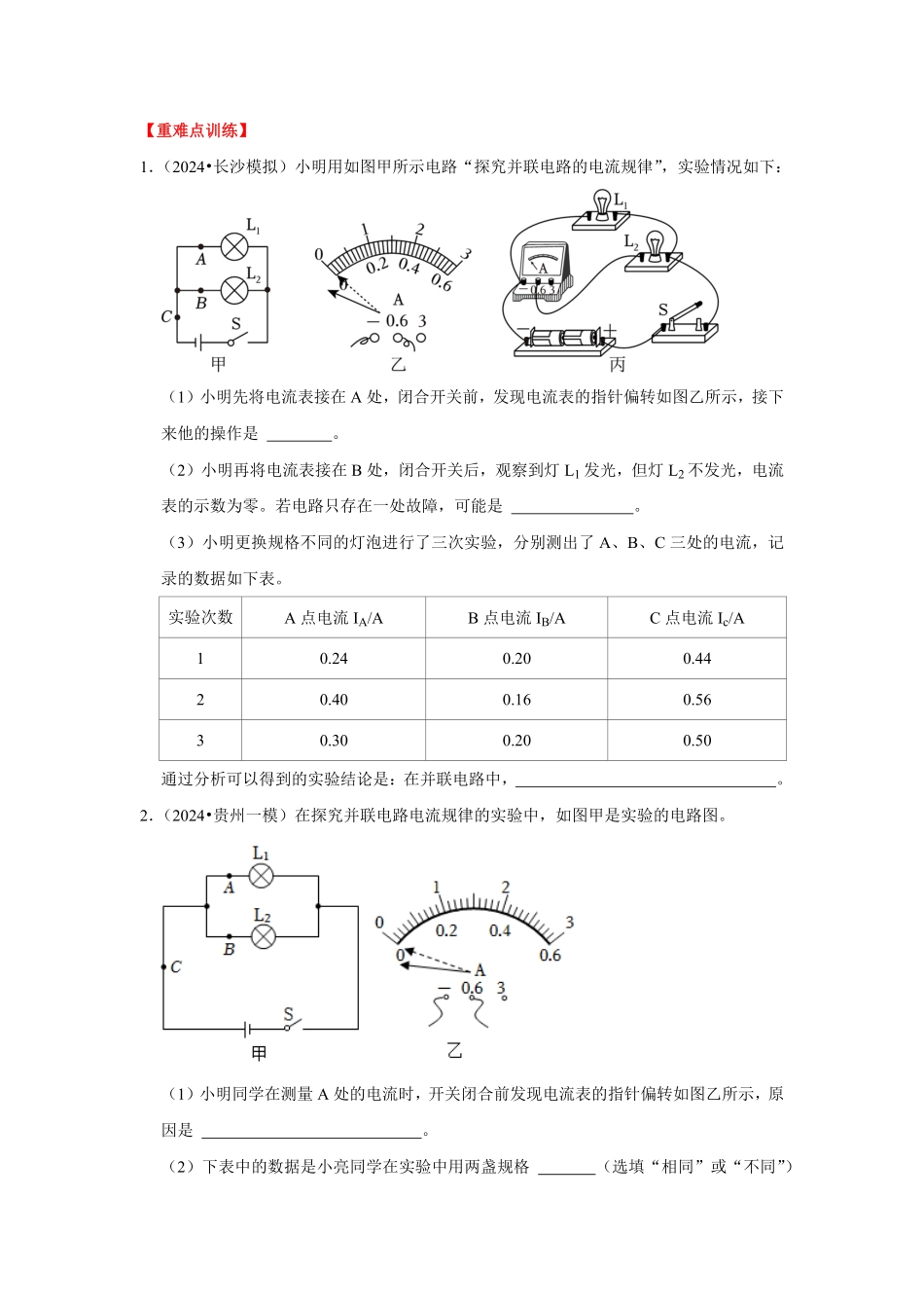 专题18  电学实验综合专题（原卷版）-2024年中考物理复习重难点讲解与训练(全国通用).pdf_第2页