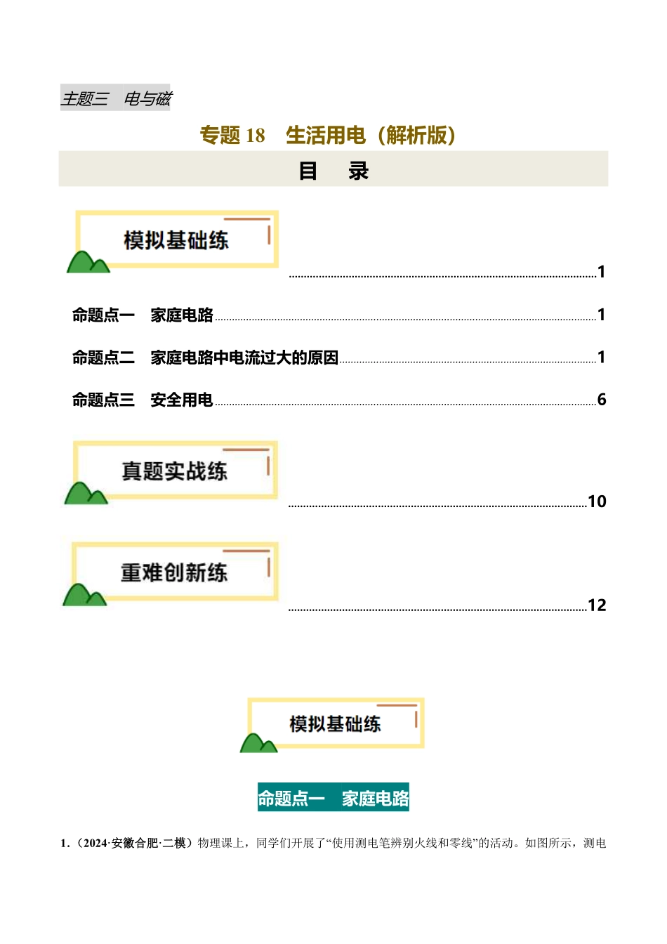 专题18  生活用电（练习）（解析版）【2025中考物理一轮讲练测】.pdf_第1页
