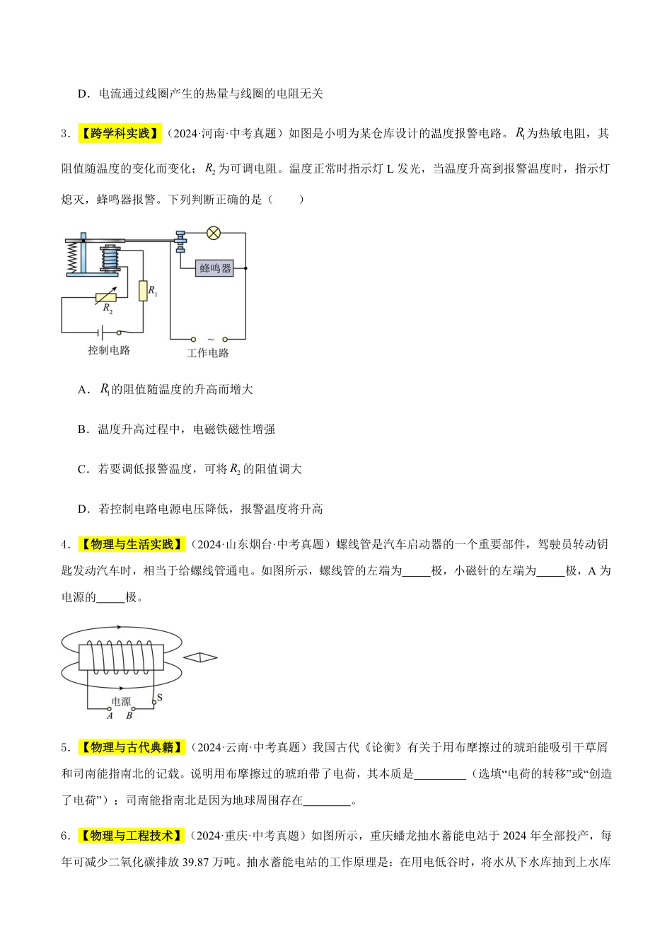 专题19 电与磁（原卷版）【2025中考物理一轮讲练测】.pdf_第2页