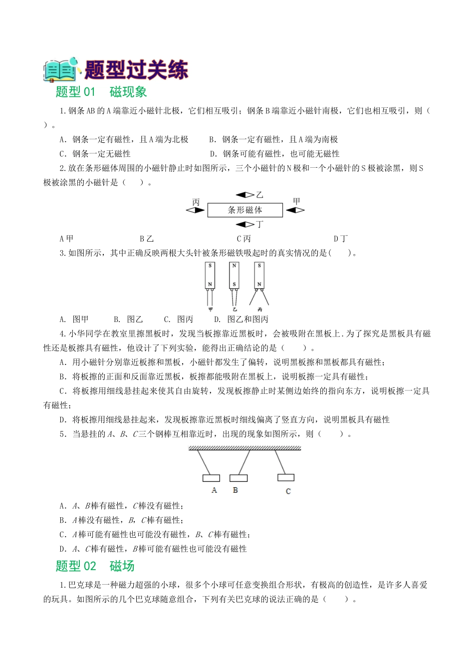 专题20  电与磁（11题型）（练习）（学生版）-2025【寒假衔接】初中物理假期培优讲义9年级（人教版）.docx_第2页