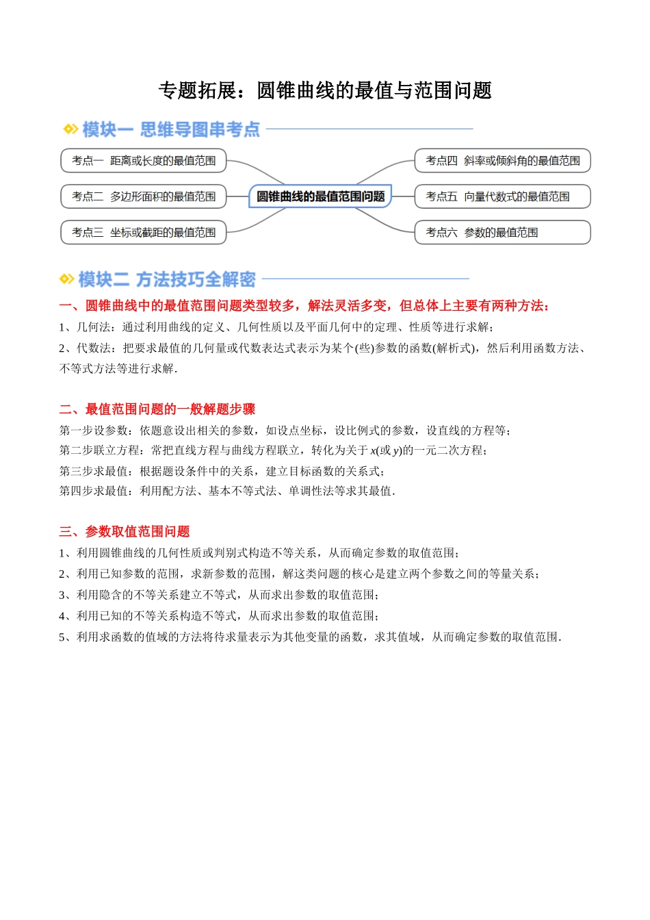 专题拓展：圆锥曲线的最值与范围问题（技巧解密+6考点+过关检测）（原卷版）-2024年新高二暑假数学提升讲义.docx_第1页