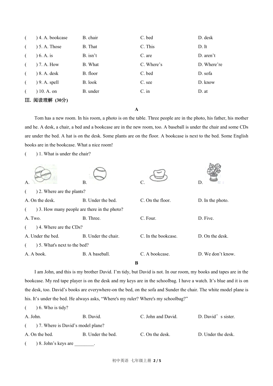 人教版初中英语七年级上册Unit4单元测试01含答案解析.pdf_第2页
