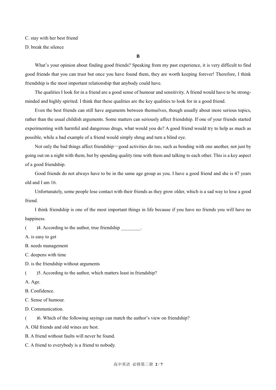 外研版高中英语必修第三册Unit1单元测试03含答案解析.pdf_第2页