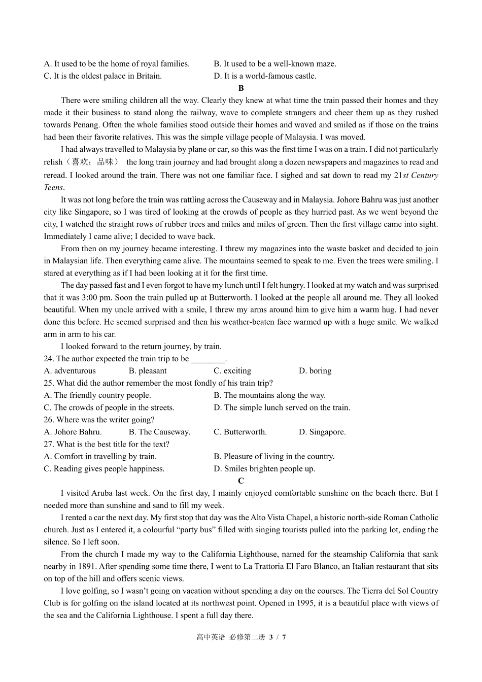 外研版高中英语必修第二册Unit5单元测试02含答案解析.pdf_第3页