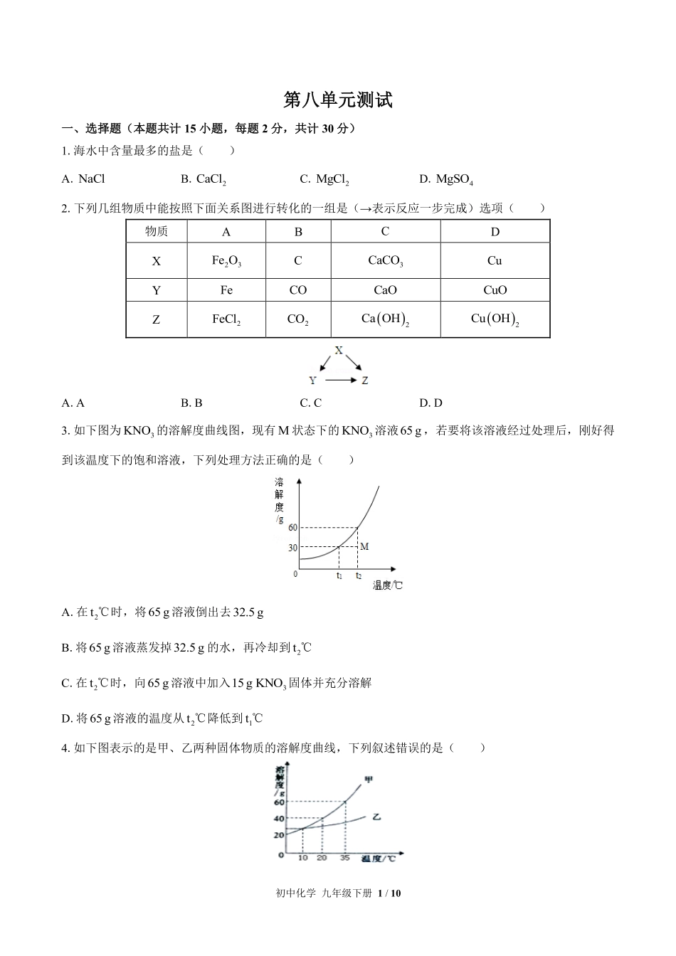352-鲁教版初中化学九年级下册第八单元测试试卷含答案.pdf_第1页