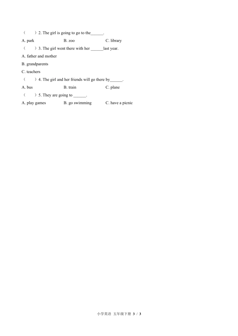 外研版三年级起点小学英语五年级下册Module3单元测试02含答案解析.pdf_第3页