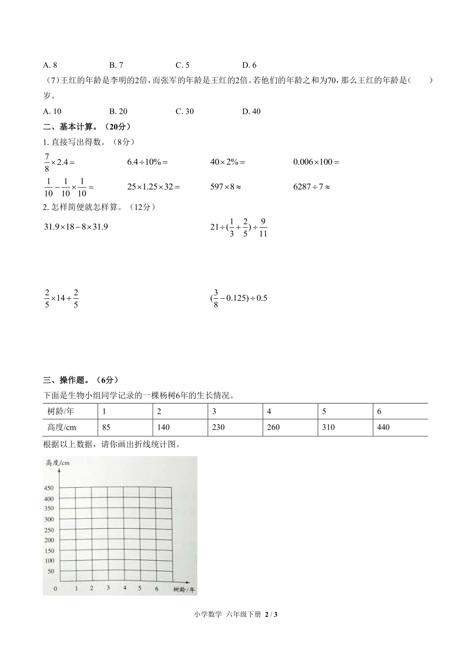 270-人教版小学数学六年级下册第六单元测试试卷含答案.pdf_第2页