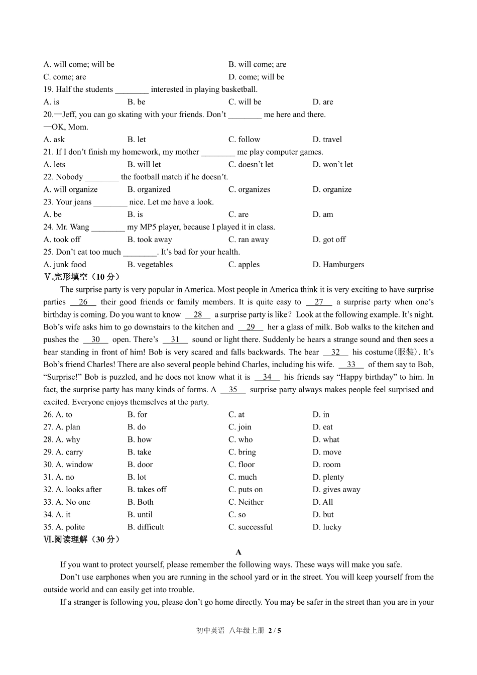 人教版初中英语八年级上册Unit10单元测试试卷含答案01.pdf_第2页