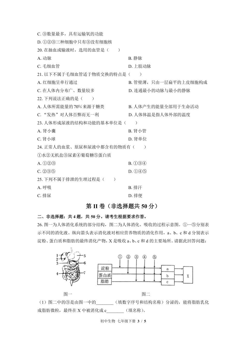 苏教版初中生物七年级下册期中测试01含答案解析.pdf_第3页