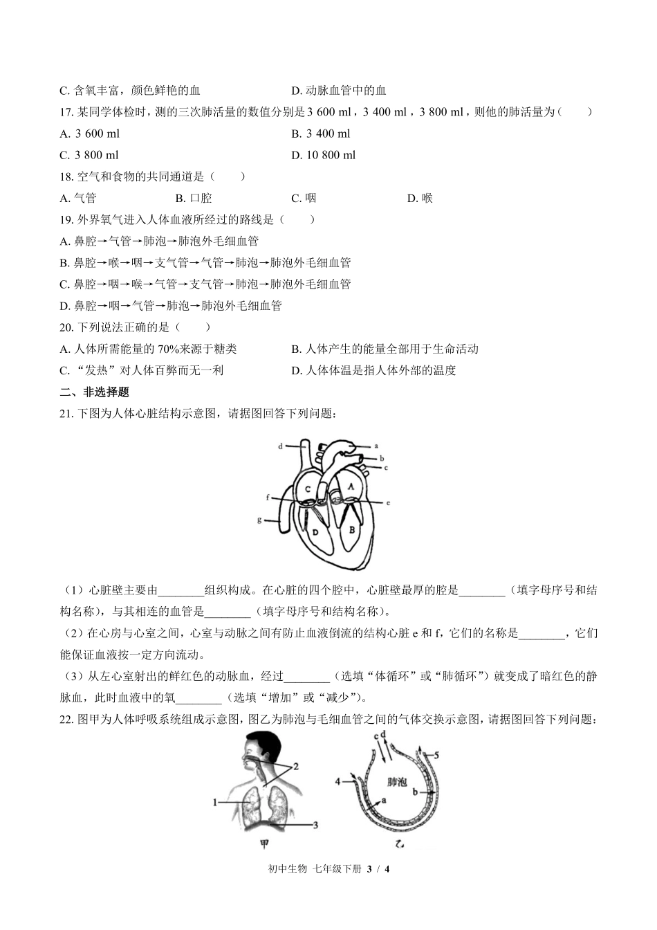 苏教版初中生物七年级下册第十章综合测试01含答案解析.pdf_第3页