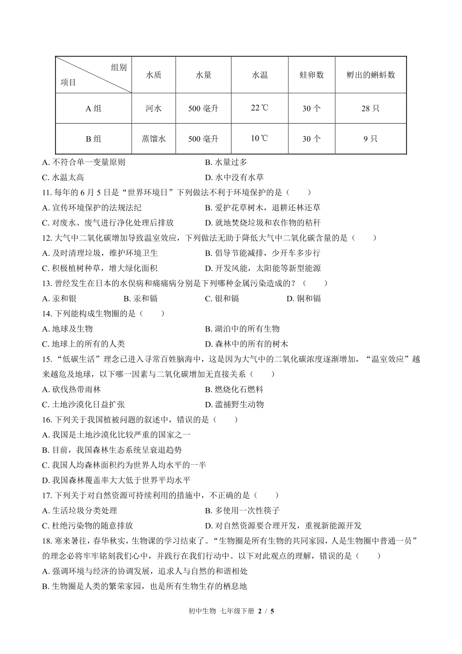 苏教版初中生物七年级下册第十三章综合测试02含答案解析.pdf_第2页