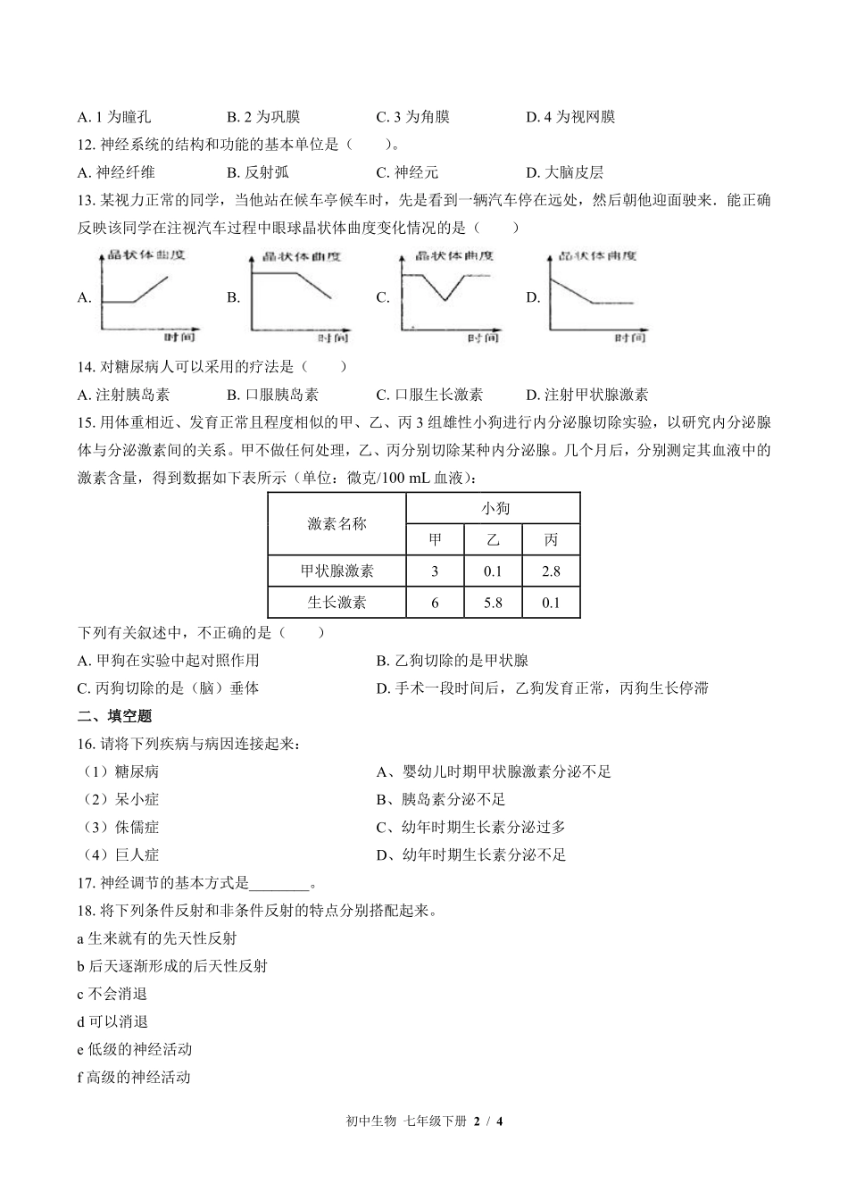 苏教版初中生物七年级下册第十二章综合测试03含答案解析.pdf_第2页