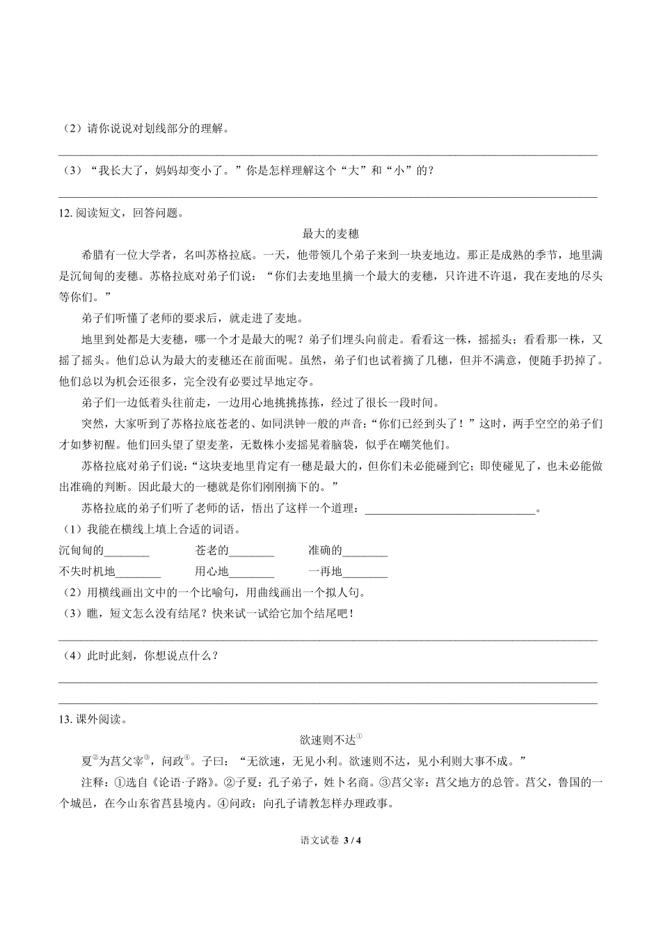 安徽省鸠江区小升初语文试卷.pdf_第3页