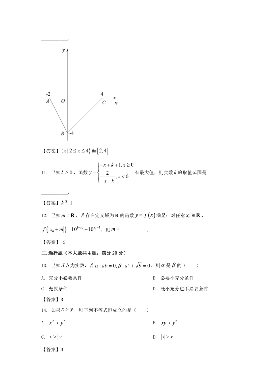 2021-2022年上海市闵行区高一数学上学期期末试卷及答案.pdf_第2页