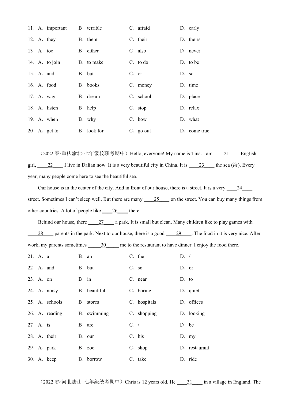 Unit9单元话题完形填空练习七年级英语下册单元重难点易错题精练人教版含答案.pdf_第2页