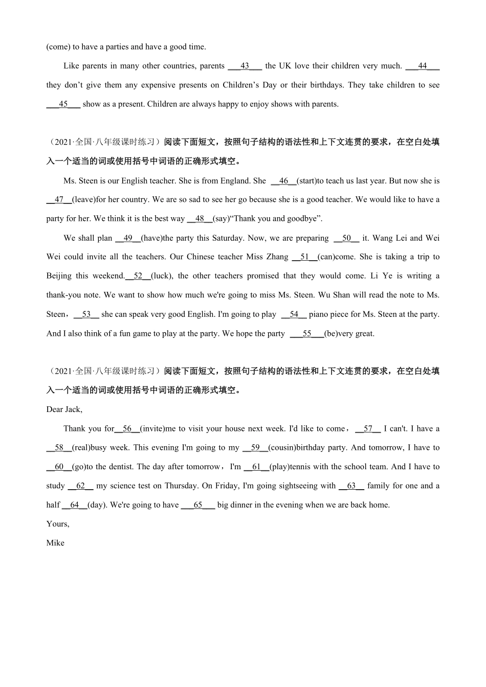 Unit9单元话题语法填空练习八年级英语上册单元重难点易错题精练人教版含答案.pdf_第3页