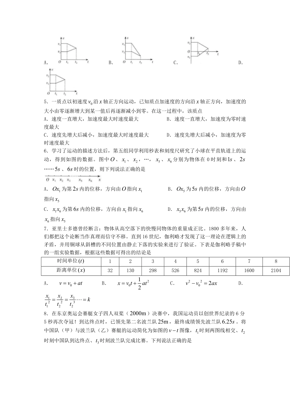 2021-2022年山西省运城市新绛县高一物理上学期期中试卷及答案.pdf_第2页