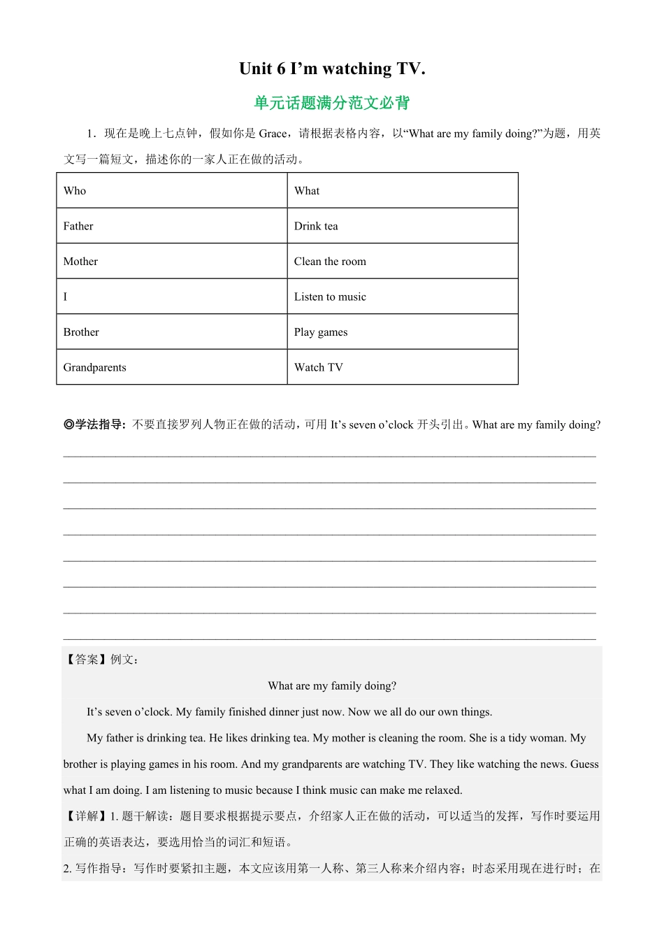 Unit6单元话题满分范文必背七年级英语下册单元重难点易错题精练人教版含答案.pdf_第1页
