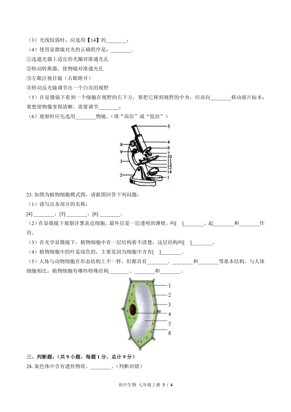 苏教版初中生物七年级上册期中测试02含答案解析.pdf_第3页