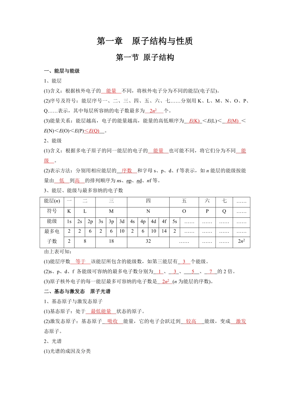 第一章 原子结构与性质【知识手册】高中化学全册必背章节知识清单人教版2019选择性必修2教师版含答案.pdf_第1页