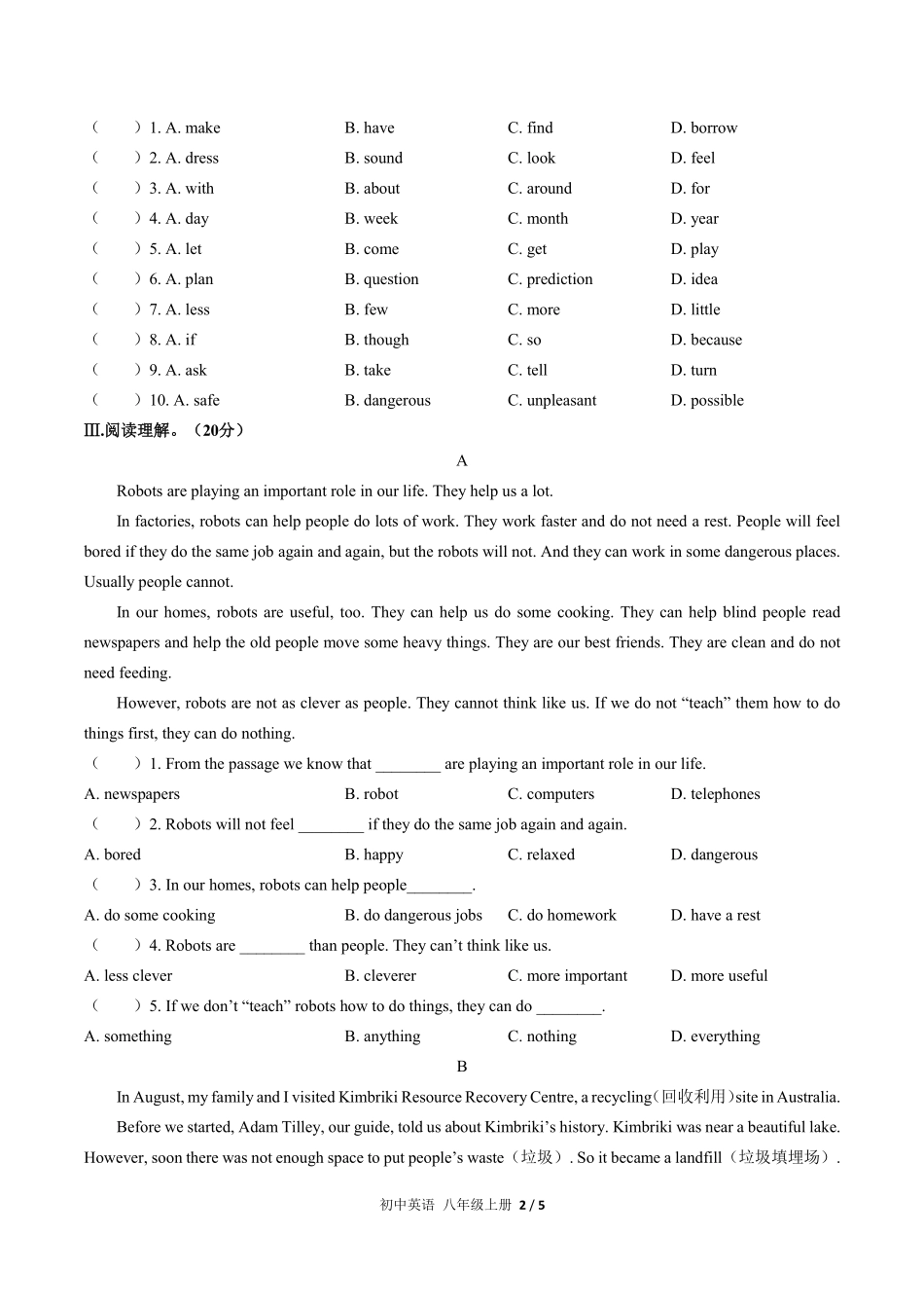 人教版初中英语八年级上册Unit7单元测试03含答案解析.pdf_第2页