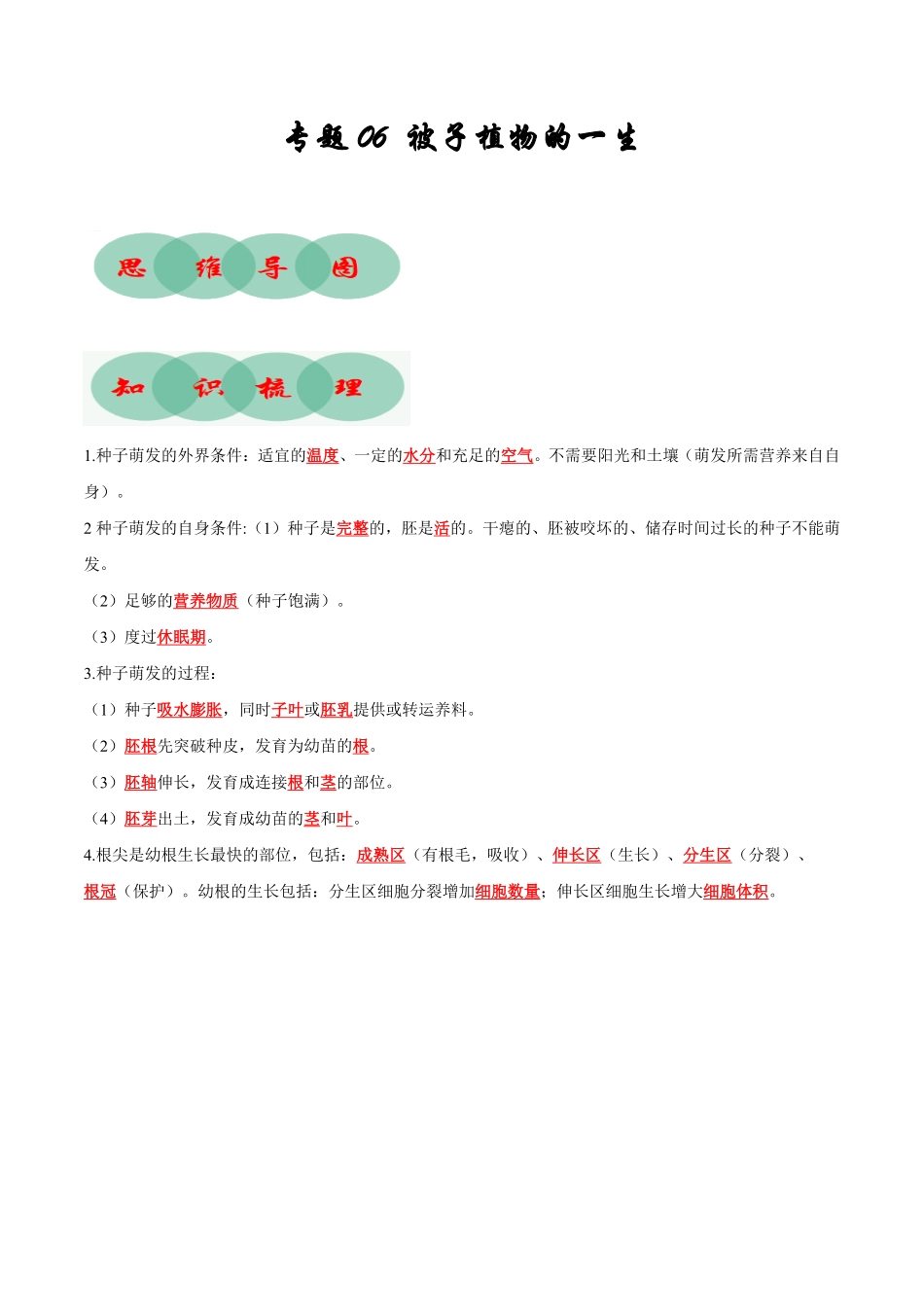 专题06被子植物的一生知识清单七年级生物上册期末考点大串讲人教版含答案.pdf_第1页