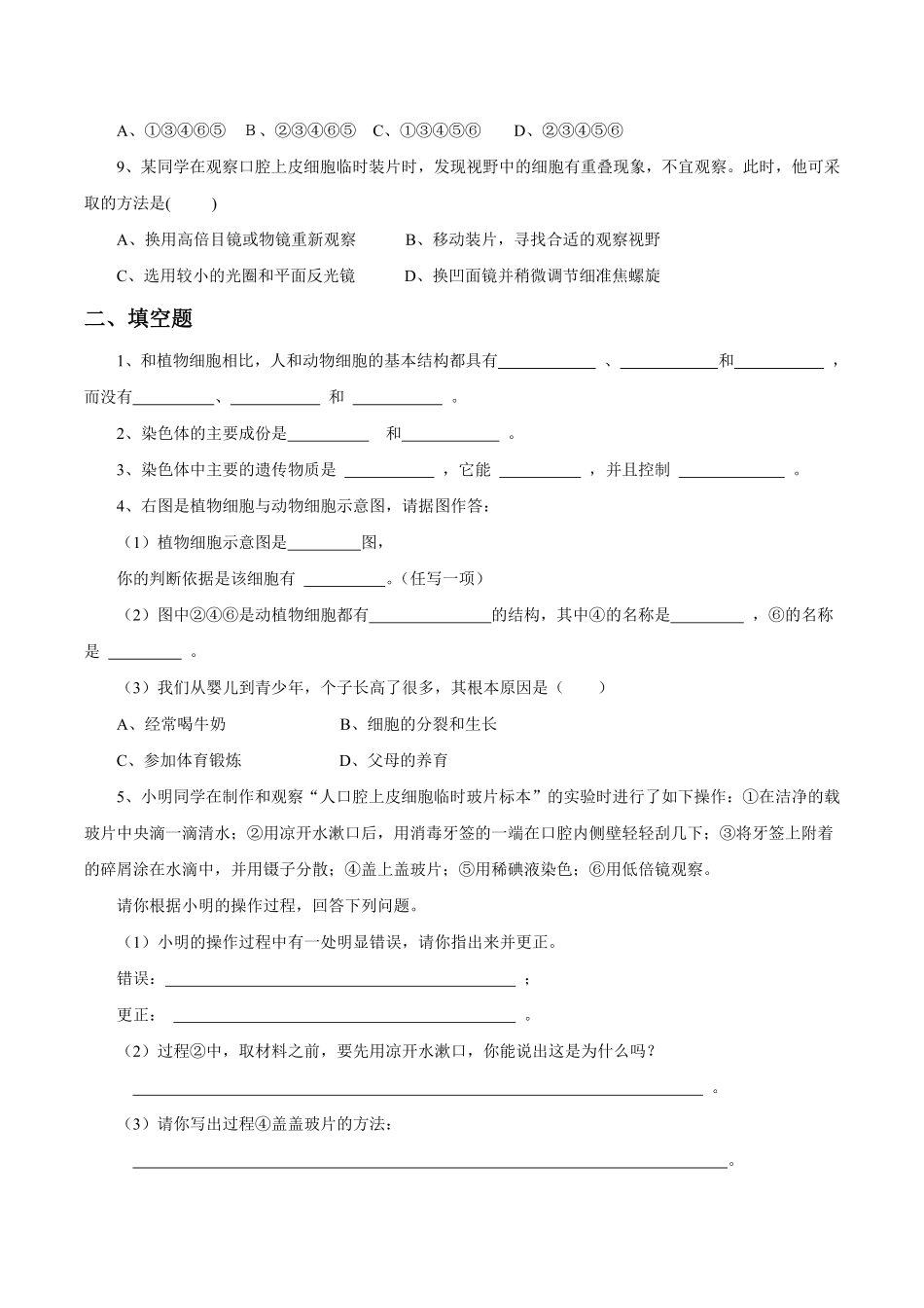 《动物细胞》课时练试卷1含答案.pdf_第2页