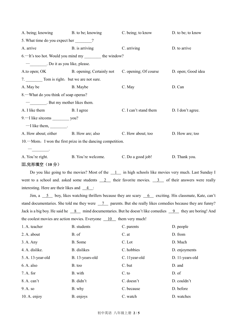 人教版初中英语八年级上册Unit5单元测试试卷含答案02.pdf_第2页