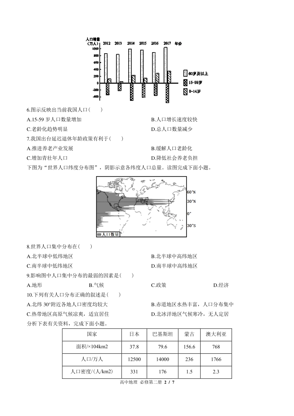 中图版2017课标高中地理必修第二册第一章综合测试试卷-含答案01.pdf_第2页