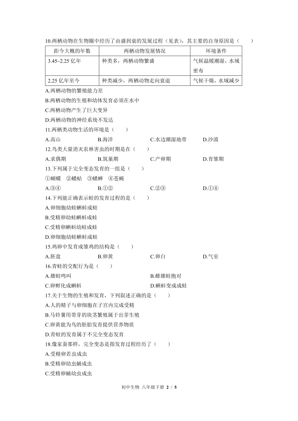 苏教版初中生物八年级下册第二十一章综合测试01含答案解析.pdf_第2页