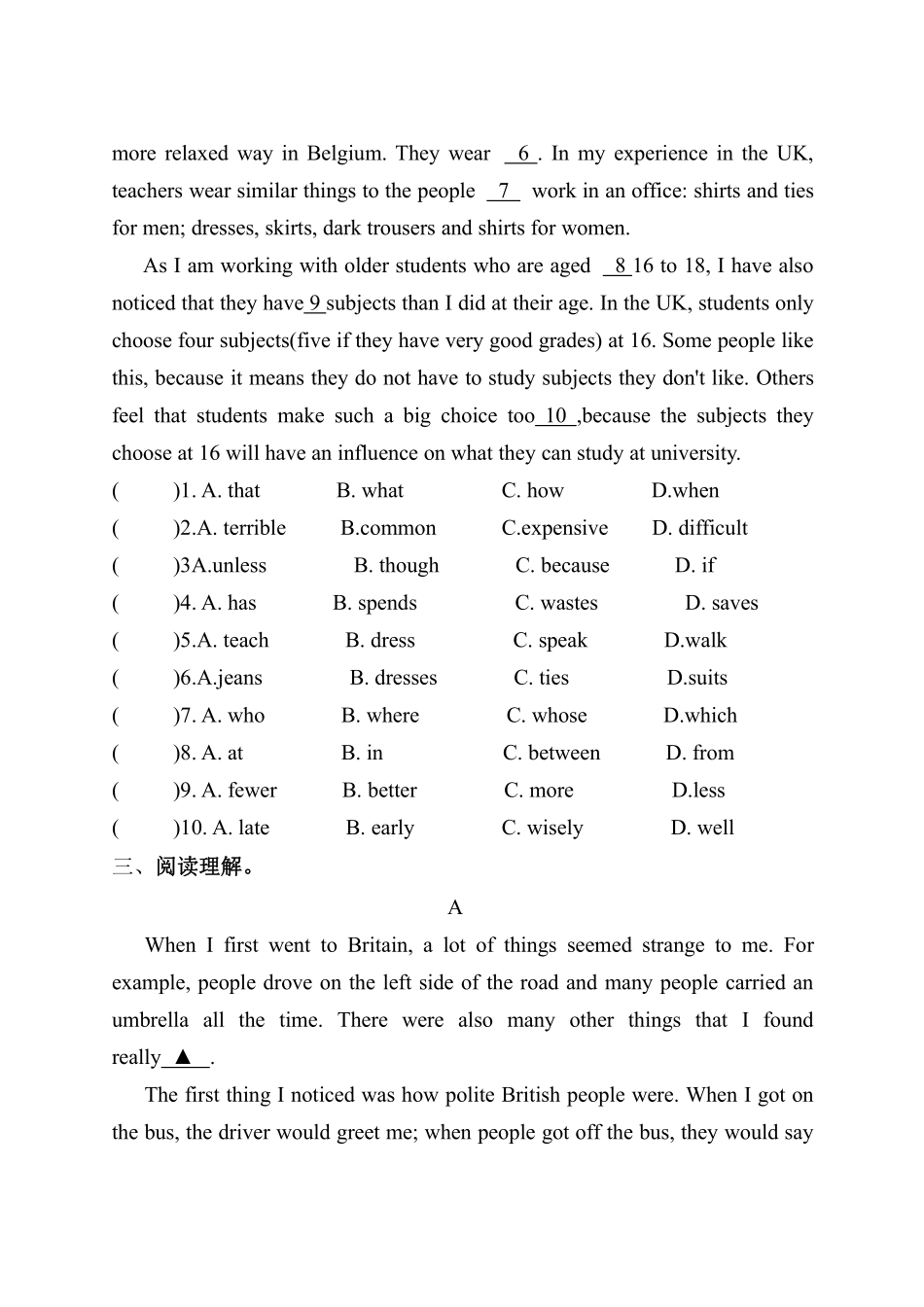 含答案九年级英语人教全一册单元测试Unit 10 You're supposed to shake hands 03.pdf_第3页