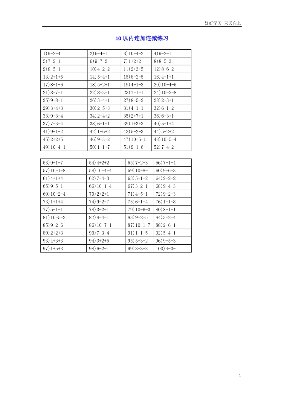 小学一年级上册-数学10以内连加连减练习题100道.pdf_第1页