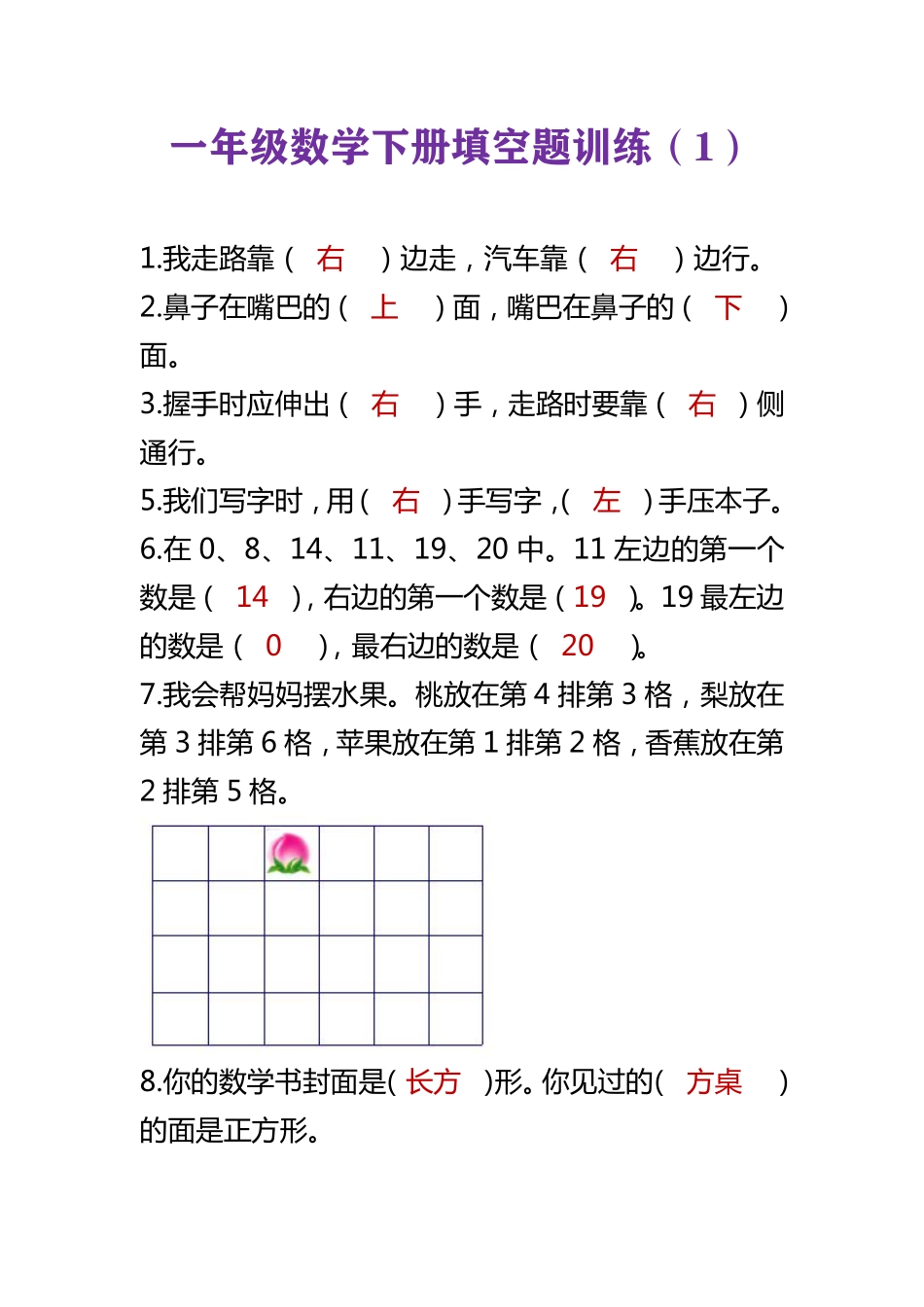 小学数学一年级下册填空题1.pdf_第1页