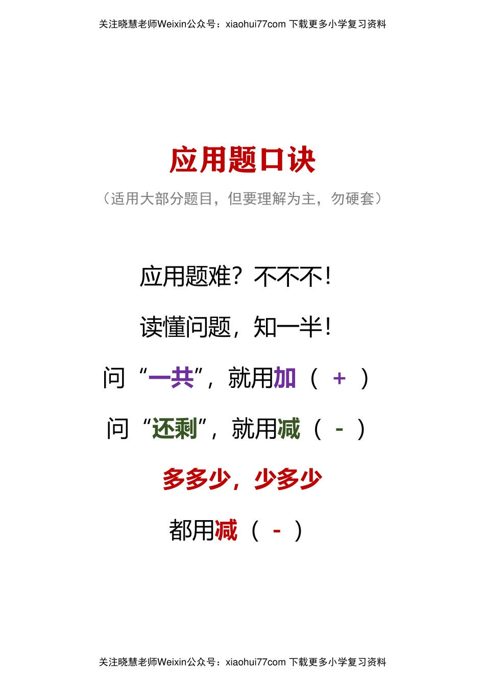 小学数学一年级上册-应用题口诀.pdf_第1页