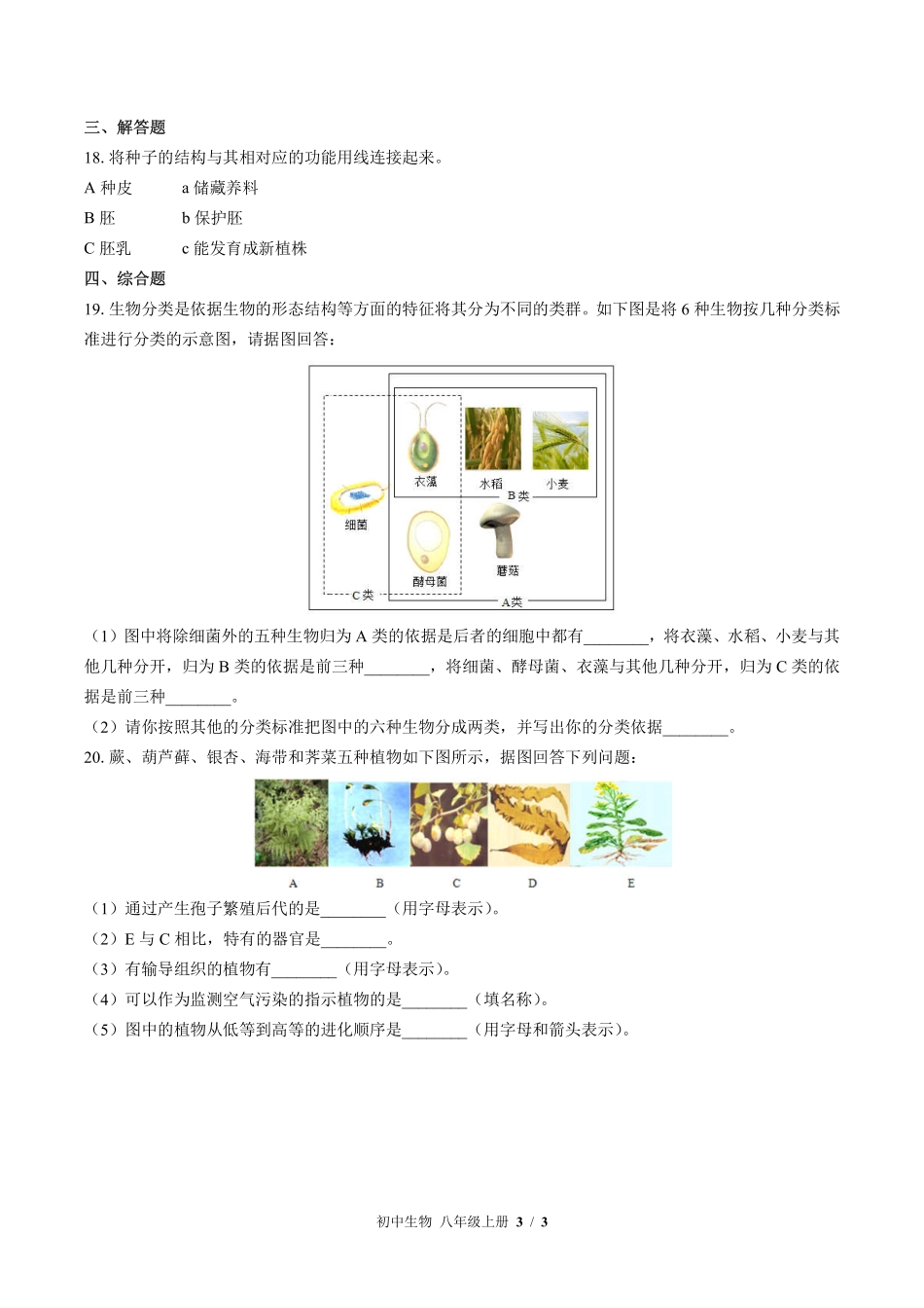 苏教版初中生物八年级上册第十四章综合测试03含答案解析.pdf_第3页