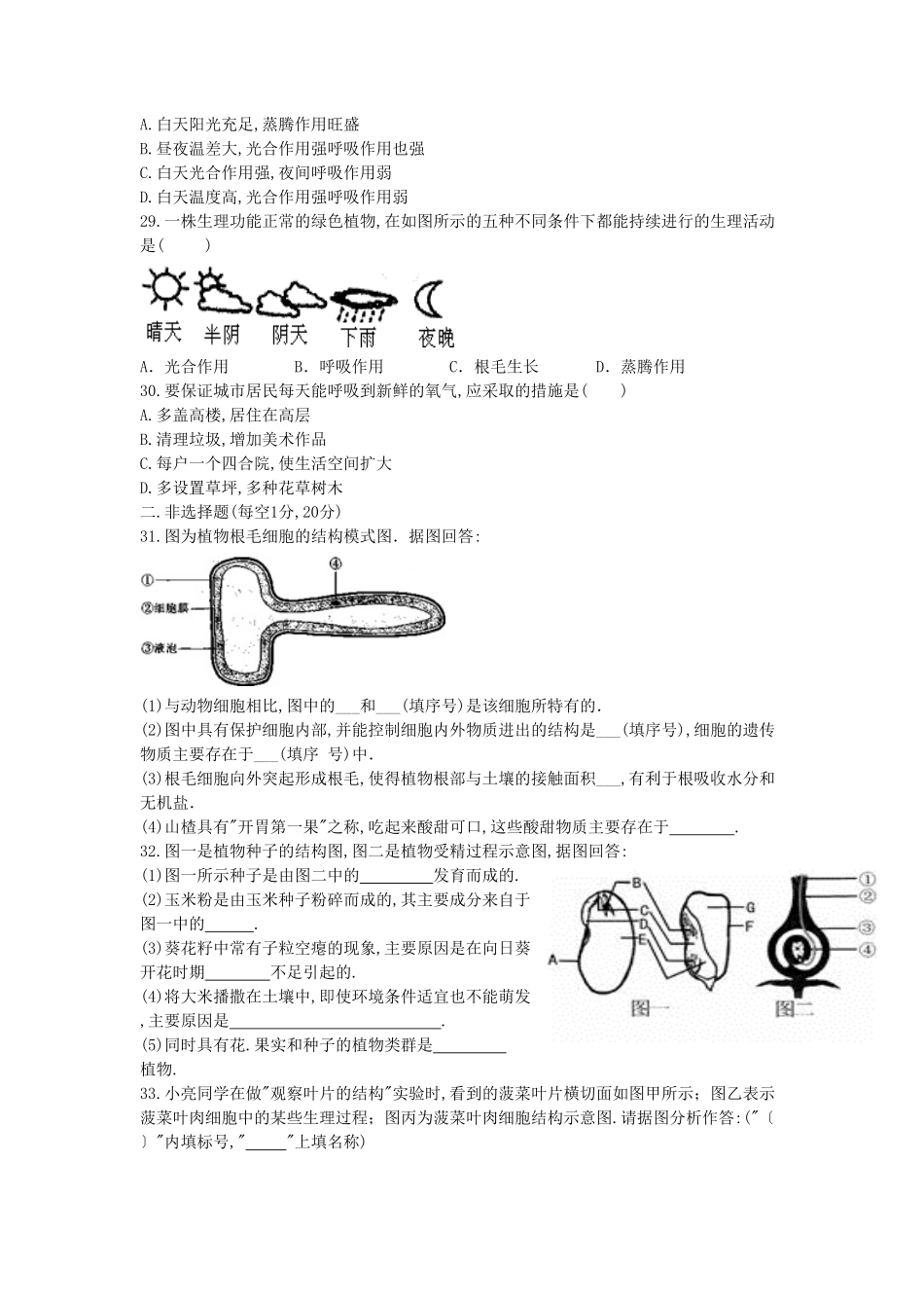 七年级上册生物期末试题及答案人教版.pdf_第3页