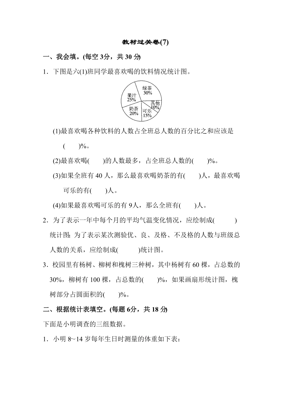 人教版小学六年级数学上册 期末教材过关卷(7)有答案.pdf_第1页