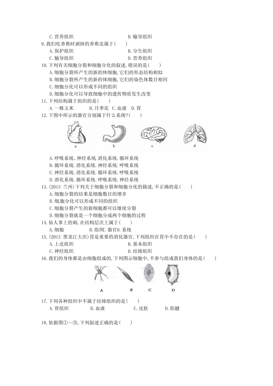 七年级上册生物第二单元试卷及答案.pdf_第1页